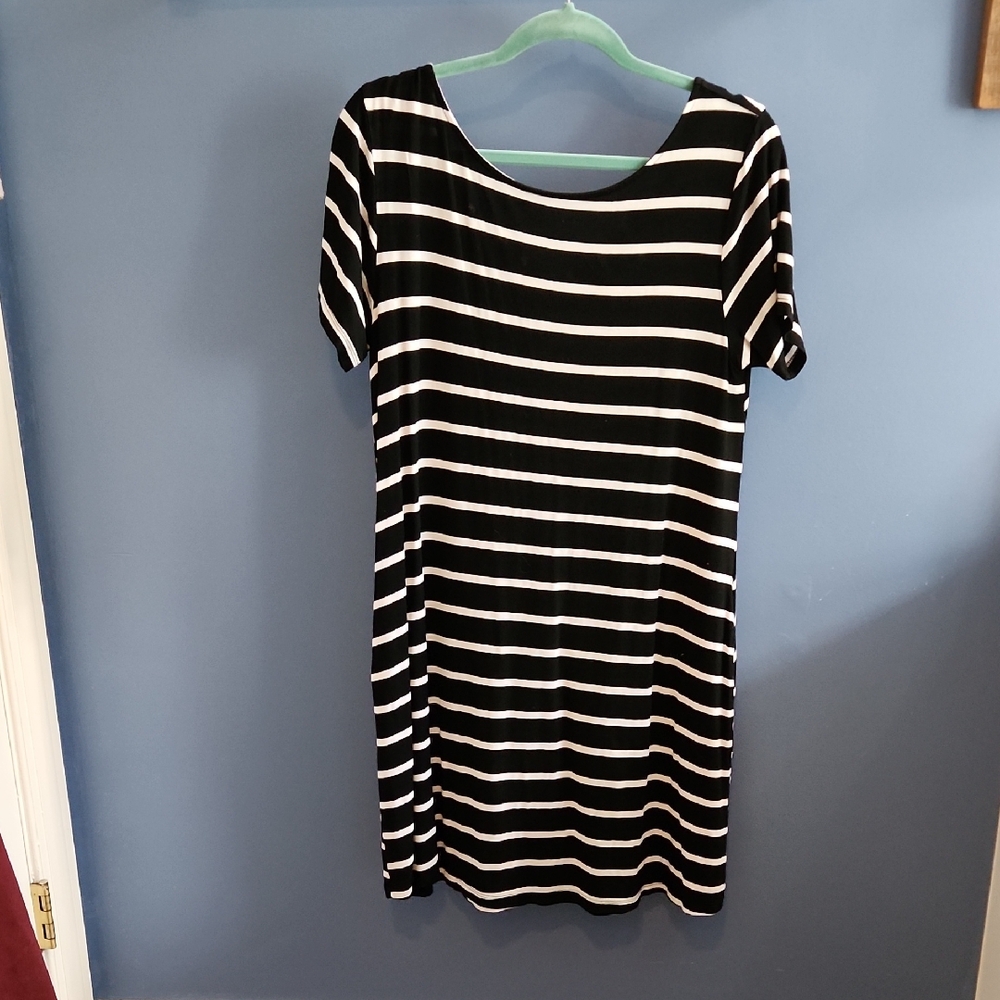 Elegant Black and White Striped Dress